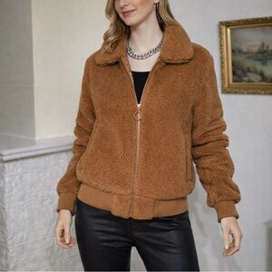Ci Sono Los Angeles Brown Faux Fur Teddy Bomber Jacket